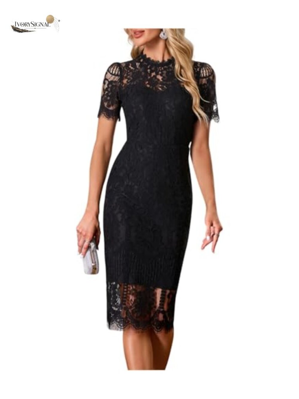 Lace Cocktail Dress Short Sleeve Knee Length Bodycon Party Wedding Guest